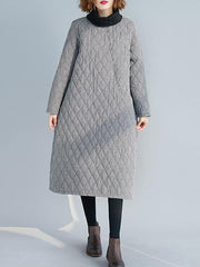 Warm Plaid High-neck Thick Long Dress