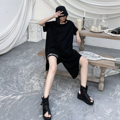 Women Irregular Short Sleeve Pullover Simple T-Shirt