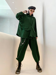 Two Pieces Loose Solid Blouse And Straight Leg Pants