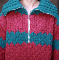 Lapel Color-Blocking Striped Knitted Sweater Dress