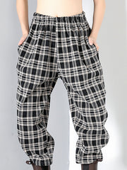 Women Plaid Elastic Waist Casual Pants