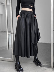 Minimalist Irregularity Elasticity Pure Color PU Skirts Bottoms