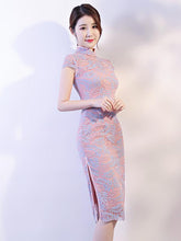 Pink Lace See-through Split-side Short Cheongsam