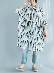 Half Sleeves Stand Collar Printed Blouse