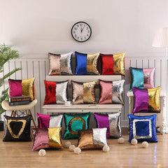 Sequined Color Contrast Square Pillow Case