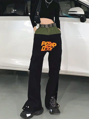 Splicing Letter Print Big Pocket Casual Pants