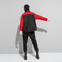 Women Stitching Doll Collar Loose And Thin Long Sleeve T-Shirt