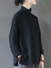 Solid Half-High Collar Long-Sleeved T-Shirt