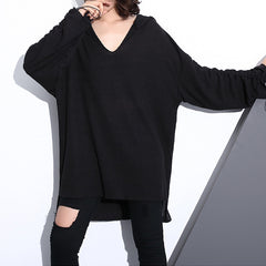 V-Neck Solid Folds Long Sleeves Knitted Top