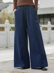 Vintage Solid Quilted Wide-Leg Pants