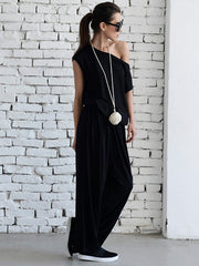 Simple Solid One-Shoulder Wide Leg Jumpsuit