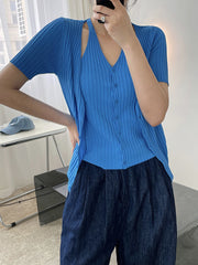 Slim Fit Solid Color Fake Two Piece Blouse