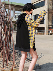 Women Retro Loose Pullover Hooded Contrast Sweatshirt