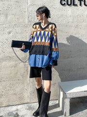 Urban Loose Splicing Denim Sweatshirt