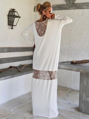 Split-Joint Long Sleeves Round-Neck Maxi Dress