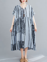 Original Striped V-Neck Shirt Dress