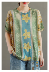 Printed Simple Knitted Loose Hollow T-Shirt