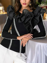 Long Sleeves Falbala Split-Joint Round-Neck Skinny T-Shirts Tops