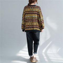 Women Printed Plus Velvet Round Neck Casual Sweater