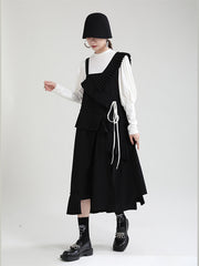 Retro Irregular Solid Color Midi Dress Suit