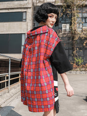 Women Letter Cartoon Stitching Contrast Color Fake Two Piece Dress