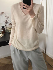 V-neck Knitting Loose Solid Shirt Top