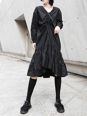 Solid Ruffled Cropped Drawstring Hemline Midi Dress