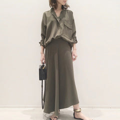 Casual Suit Loose Collar Collar Shirt With Skirt