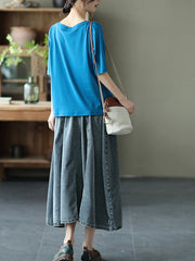 Retro Solid Color High Waist Loose Casual Skirt