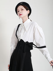 False Two Tight Waist Lapel Shirt Top
