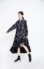 Women Long Sleeve Ruffled Irregular Dress