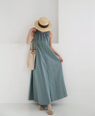 Solid Color Loose Sleeveless Halter Casual Maxi Dress
