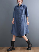 Denim Loose Solid Color Shirt Midi Dress