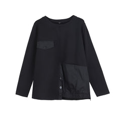 Women Round Neck Loose Stitching Casual Shirt