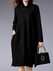 High Neck Pocket Slit Midi Dress