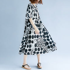 Women Round Neck Print Loose Casual Slimming Dress