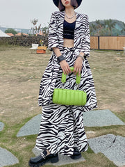 Casual Looking Thin Zebra Pattern Suit Wide Leg Pants Two-Piece Suit