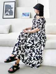 Original Floral Bishop Sleeve Elasticity Waist Dress