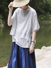 Pullover Loose Short Sleeve Round Neck Striped T-Shirt