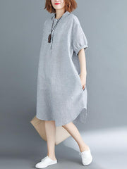 Loose Ramie Cotton Striped Shirt Dress