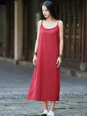 Simple Burgundy&Blue&Black Ramie Cotton Linen Dress