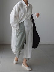Loose Thin Solid Color Lapel Casual Shirt Dress