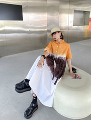 Lapel Tie Dye Color Matching Loose Casual Dress