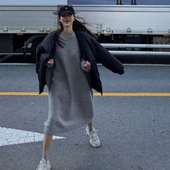 Loose Solid Color Pullover Knitted Midi Dress