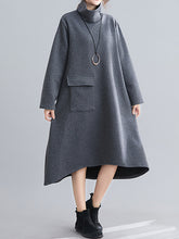 Retro Plaid High Neck Long Sleeve Midi Dress