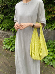 Round Neck Solid Loose Half Sleeves Maxi Dress