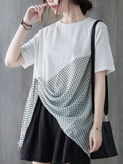 Irregular Contrast Color Stitching Hem T-Shirt Tops