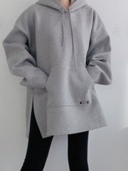 Loose Hooded Side Split Sweatshirt