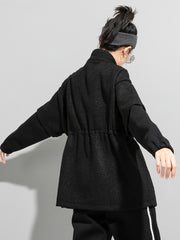 Cool Black Solid Splicing Thicken Sweatshirt