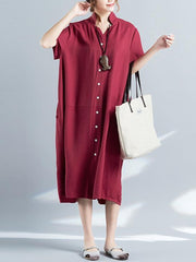 Loose Pure color Comfortable Long Shirt Dress